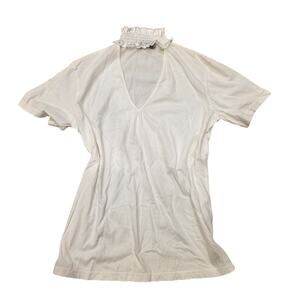EUC ASOS white ruffle neck basic tee with cut out sz 6